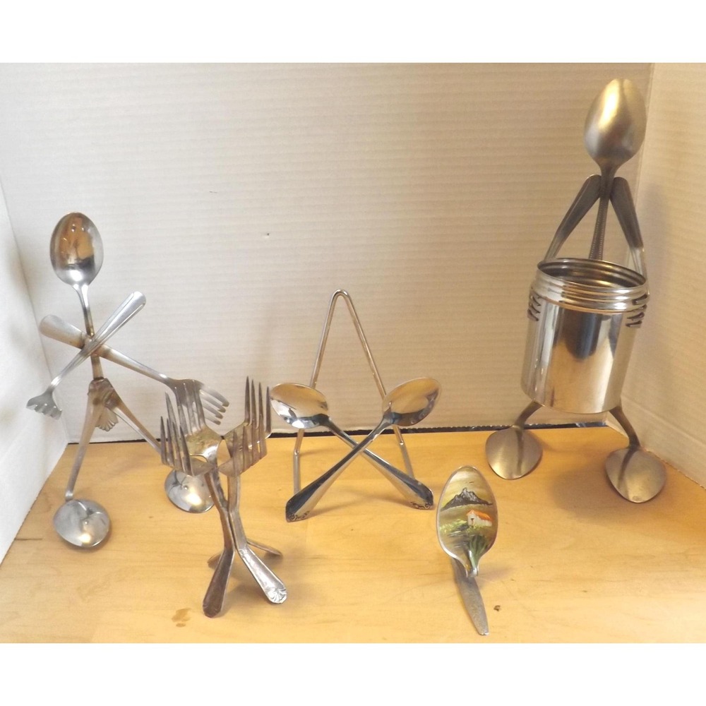 Lot of Repurposed Spoons and Forks Art Sculptures - See Description for Details